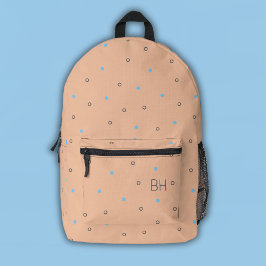 Peach Fuzz & Blue Polka Dots Monogram Initialen Bedrukte Rugzak