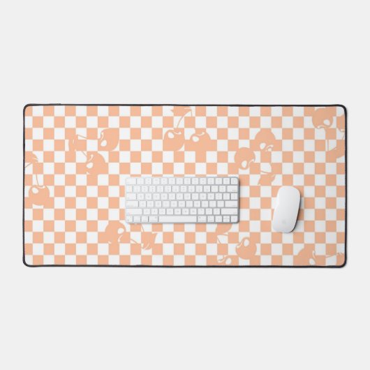 Peach Fuzz Cherry Gingham Pattern Bureaumat (Keyboard & Muis)