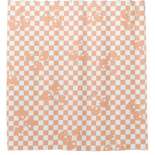 Peach Fuzz Cherry Gingham Pattern Douchegordijn (Voorkant)