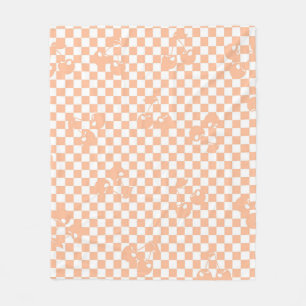 Peach Fuzz Cherry Gingham Pattern Fleece Deken