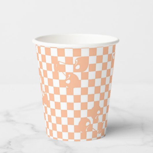 Peach Fuzz Cherry Gingham Pattern Papieren Bekers (Voorkant)