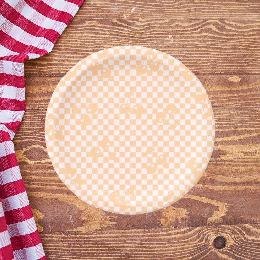 Peach Fuzz Cherry Gingham Pattern Papieren Bordje