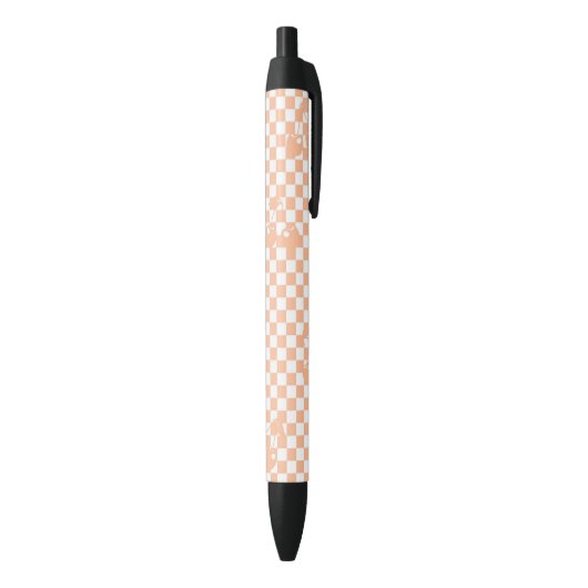Peach Fuzz Cherry Gingham Pattern Zwarte Inkt Pen (Achterkant (Verticaal))