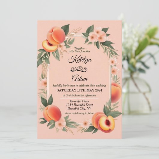 Peach Fuzz couleur, invitations de mariage (Debout devant)