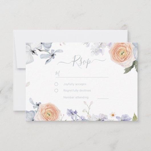 Peach Fuzz Dusty Blue Trendy bruiloft RSVP Kaartje (Voorkant)