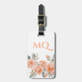 Peach Fuzz Floral Waterverf Girly Wit Initiaal Bagagelabel (Voorkant verticaal)