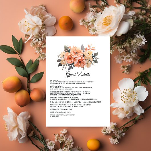 Peach Fuzz Floral Wedding Gastengegevens Informatiekaartje
