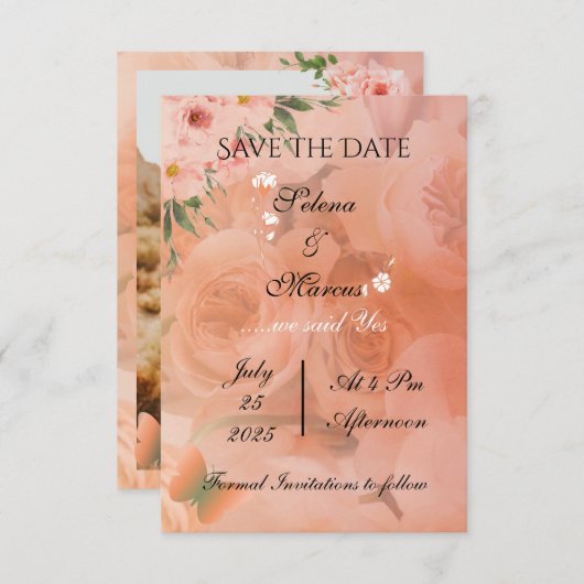 Peach Fuzz Floral Wedding Save the Date (Voorkant / Achterkant)