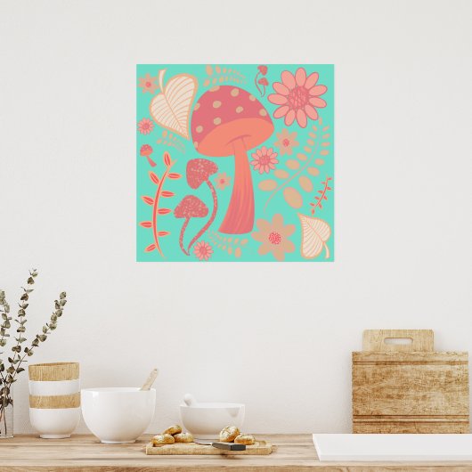 Peach Fuzz Kleur van het jaar champignons bloemig Poster (Keuken)