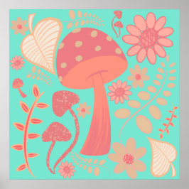 Peach Fuzz Kleur van het jaar champignons bloemig Poster