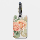 Peach Fuzz Roos Achtergrond Monogram Naam Hart Bagagelabel (Achterkant verticaal)