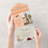 Peach Fuzz Rustieke String Lights Bruiloft All In One Uitnodiging (Afscheurbaar)