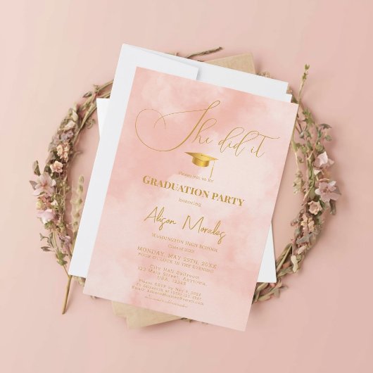 Peach Fuzz Simple Classic Afstuderen Ze deed het Kaart