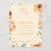Peach Garden Meadow Floral Monogram Wedding Invite Briefkaart (Voorkant)