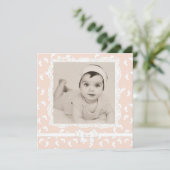 Peach gekleurde baby meisje geboorte aankondiging (Staand voorkant)