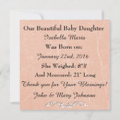 Peach gekleurde baby meisje geboorte aankondiging (Achterkant)