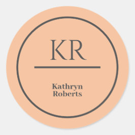 Peach Gepersonaliseerde Monogram Naam Ronde Sticker