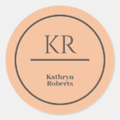 Peach Gepersonaliseerde Monogram Naam Ronde Sticker (Voorkant)