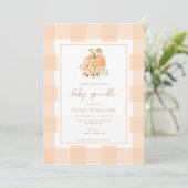 Peach Gingham Een beetje pompoen Baby Sprinkle Kaart (Staand voorkant)