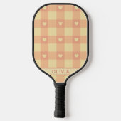 Peach Gingham Heart Pattern, Cute Kawaii Checkered Pickleball Paddle (Achterkant)