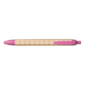 Peach Gingham Heart Pattern, Cute Kawaii Checkered Zwarte Inkt Pen (Achterkant)