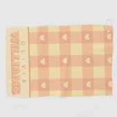 Peach Gingham Heart Pattern, Schattige Kawaii Geru Golfhanddoek (Horizontaal)