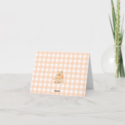 Peach Gingham Herfst pompoen Dank u Bedankkaart (Achterkant)