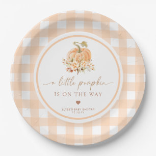 Peach Gingham Herfst pompoen Pop het als ze Poppen Papieren Bordje