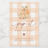 Peach Gingham Herfst pompoen Pop het als ze Poppen Wijn Etiket (Enkel label)