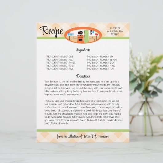 Peach gingham retro keukenrecept multomap inser... (Staand voorkant)