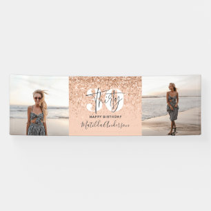 Peach girly modern glitter chic 30 fotoverjaardag spandoek