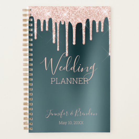 Peach Glitter Drift on Hunter Green Planner (Voorkant)