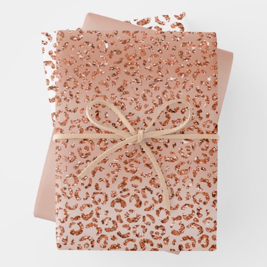 Peach Glitter Leopard Animal Inpakpapier Vel (In situ)