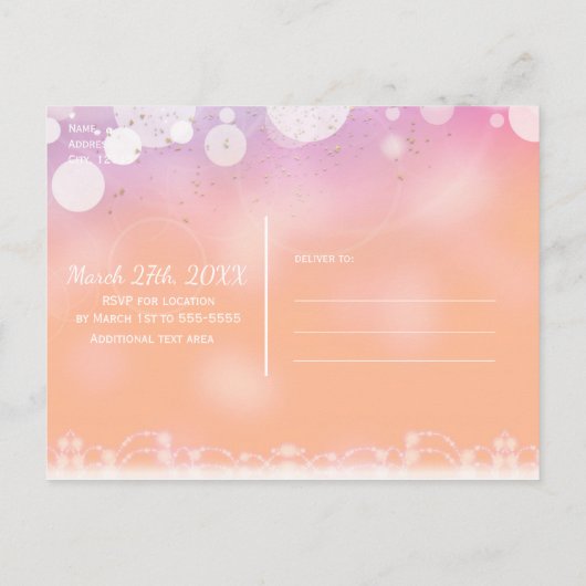 Peach Glow Sparkle Licht Glam Birthday Party Uitnodiging Briefkaart (Achterkant)