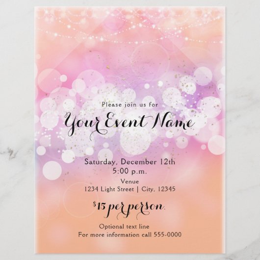 Peach Glow Sparkle Lights Glam Party Event Flyer (Voorkant)
