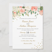 Peach Gold Aquarelle Florale Faire-part de mariage (Devant)