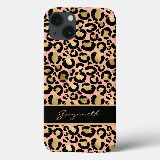 Peach Gold Black leopard Print met Jouw naam Case-Mate iPhone Case (Achterkant)