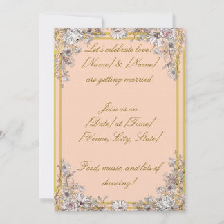 Peach & Gold Botanical Wedding Invitation | Elegan