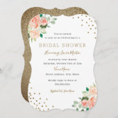 Peach Gold Floral Confetti Invitation Fête des mar (Devant / Derrière)