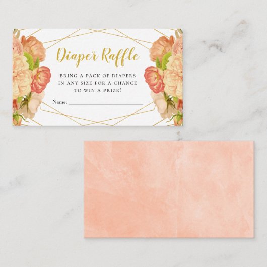 Peach Gold Flowers Diaper Raffle Tickets Informatiekaartje (Voorkant / Achterkant)