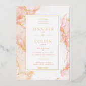 Peach & Gold Foil Marbleus Faire-part de mariage (Recto)