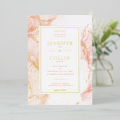 Peach & Gold Foil Marbleus Faire-part de mariage (Debout devant)