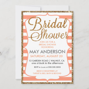 Peach Gold Glitter Bridal Shower-uitnodiging Kaart