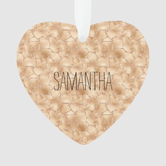 Peach Gold Glitter Glam Sparkle Giraffe Print Ornament (voorkant)
