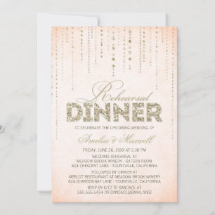 Peach & Gold Glitter look Rehearsal Dinner Uitnodi Kaart