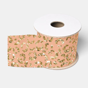 Peach Gold Glitter Luipaard Print Grosgrain Lint