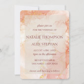 Peach Gold Marble Effect Monogram Elegant Wedding (Voorkant)