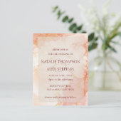 Peach Gold Marble Effect Monogram Elegant Wedding Briefkaart (Staand voorkant)
