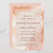 Peach Gold Marble Effect Monogram Elegant Wedding Kaart (Voorkant / Achterkant)