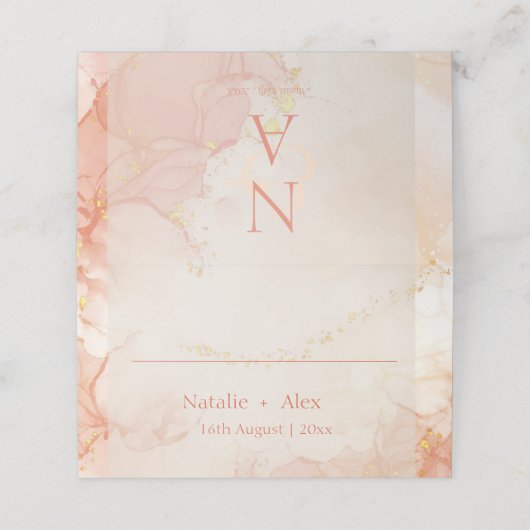 Peach Gold Marble Monogram Wedding Party Folded (Buitenkant ongevouwen)